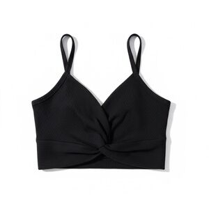 Aritzia Wilfred Black Ribbed Cropped Tank Top with Twist Front